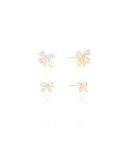 Brinco Duplo Laço Três Cristal e Laço Liso Cristal Banhado a Ouro 18K