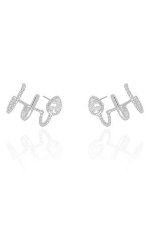Ear Cuff Filetes Gota Cristal Ródio Branco