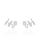 Ear Cuff Filetes Gota Cristal Ródio Branco