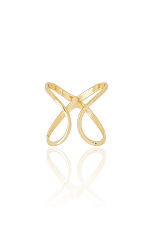 Anel Ajustável X Liso Tamanho  M Banhado a Ouro 18K