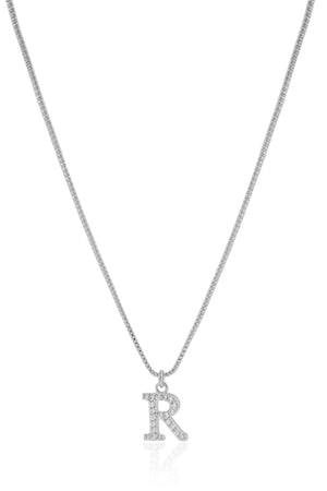 Gargantilha Veneziana Letra R Cravejada Cristal Ródio Branco - 45 cm