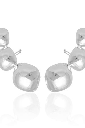 Ear Cuff Quadrados Abaulados Lisos Ródio Branco