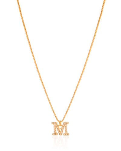Colar Veneziana Letra M Cravejada Cristal Banhado a Ouro 18K - 45 cm