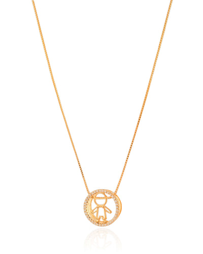 Colar Filho Menino Cravejado Cristal Banhado a Ouro 18K - 45 cm