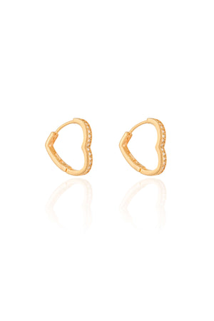 Brinco Argola Click Coração Cravejado Cristal 1.6 cm Banhado a Ouro 18K