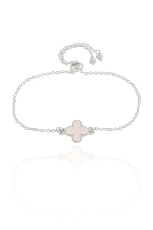 Pulseira Elos Trevo Madrepérola Fecho Gravata Ródio Branco