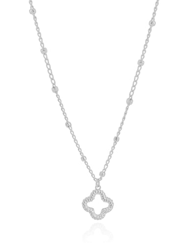 Colar Elos Bolinhas Flor Cravejada Cristal Ródio Branco - 45 cm