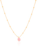 Gargantilha Infantil Bolinhas Cristal Oval Safira Rosa Banhado a Ouro 18K - 30 cm