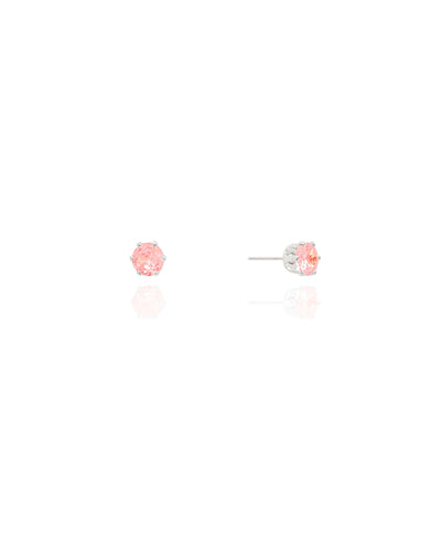 Brinco Ponto de Luz Safira Rosa 5 mm Ródio Branco