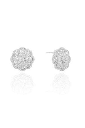 Brinco Flor Cravejado Cristal 1.7 cm Ródio Branco