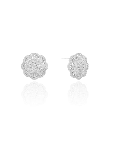 Brinco Flor Cravejado Cristal 1,7 cm Ródio Branco