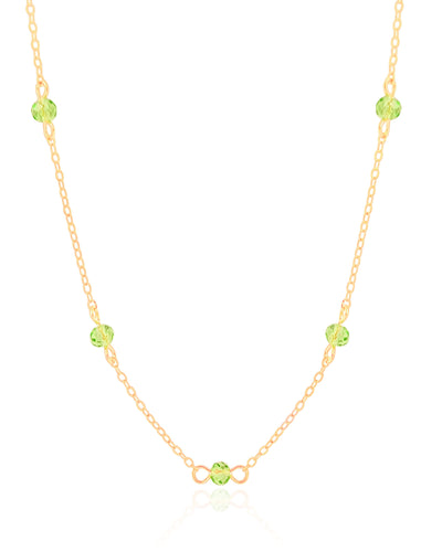 Colar Infantil Elos Cristais Verde Claro 4 mm Banhado a Ouro 18K - 35 cm