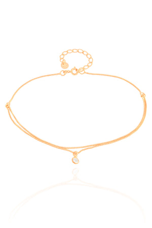 Tornozeleira Veneziana Dupla Ponto de Luz Cristal Banhado a Ouro 18K