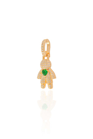 Pingente Filho Menino Cristal Coração Esmeralda 3.4 cm Banhado a Ouro 18K