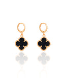 Brinco Argola Click Trevo Preto 3.2 cm Banhado a Ouro 18K