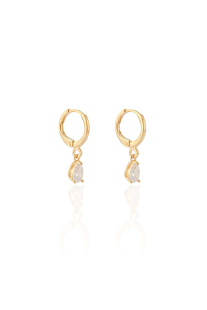 Brinco Argola Click Gota Cristal 2.1 cm  Banhado a Ouro 18K