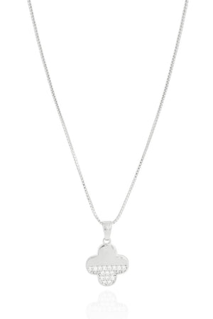 Gargantilha Pingente Trevo Liso e Cravejado Cristal