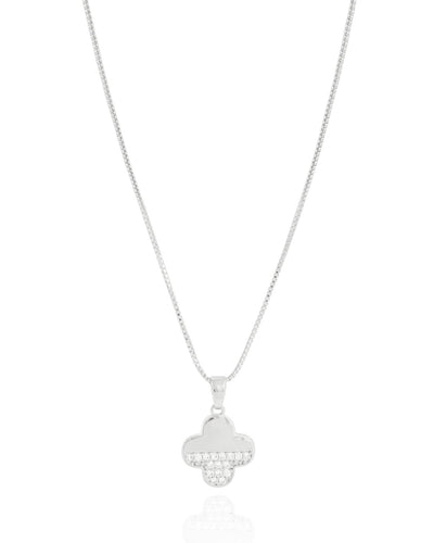 Colar Pingente Trevo Liso e Cravejado Cristal - 45 cm
