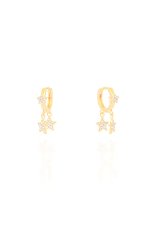 Brinco Argola Click Estrelas Cravejadas Cristal 1.9 cm Banhado a Ouro 18K
