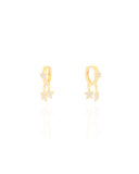 Brinco Argola Click Estrelas Cravejadas Cristal 1.9 cm Banhado a Ouro 18K