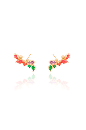 Brinco Ear Cuff Cristais Coloridos Banhado a Ouro 18K