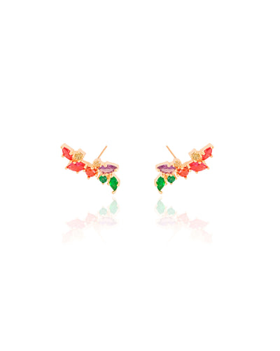 Brinco Ear Cuff Cristais Coloridos Banhado a Ouro 18K
