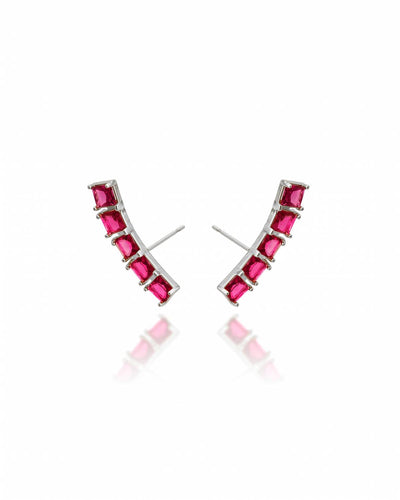 Brinco Ear Cuff Carre Quadrado Fucsia Rosa com Tarraxa Virgula
