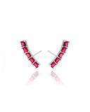 Brinco Ear Cuff Carre Quadrado Fucsia Rosa com Tarraxa Virgula