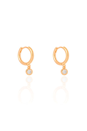 Brinco Argola Click Lisa Ponto de Luz Cristal 2.0 cm Banhado a Ouro 18K