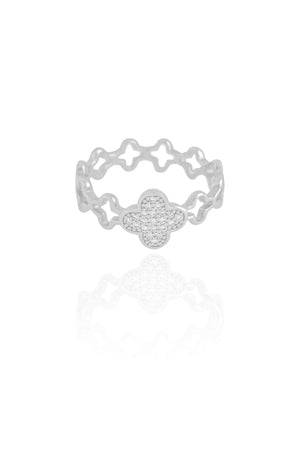 Anel Flor Cravejada Cristal Tamanho 22 Ródio Branco