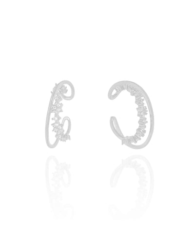 Ear Hook Fio Liso Flores Cravejadas Cristal Ródio Branco