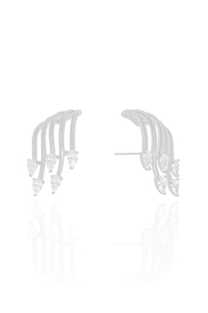 Ear Hook Filetes Gotas Cristal Ródio Branco