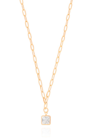 Gargantilha Elos Ponto de Luz Quadrado Cristal Banhado a Ouro 18K - 40 cm