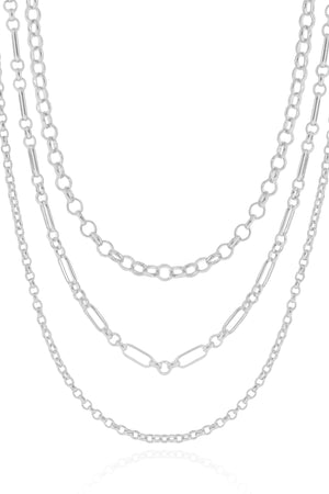 Gargantilha Tripla Elos Portugueses e Ovais Ródio Branco