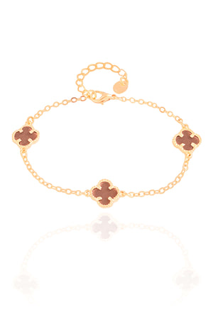 Pulseira Elos Trevos Tom Rubi Banhado a Ouro 18K