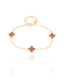 Pulseira Elos Trevos Tom Rubi Banhado a Ouro 18K