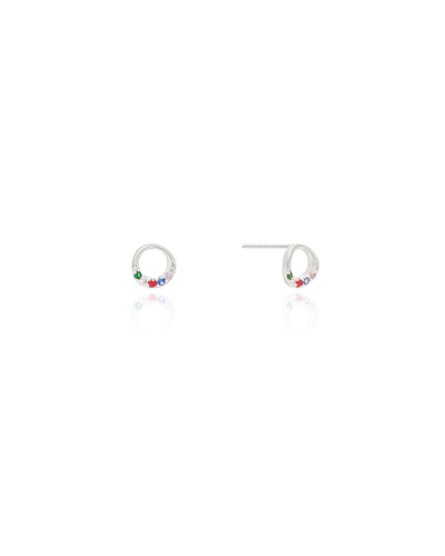 Brinco Círculo Colorido 8 mm Ródio Branco