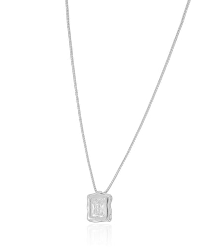 Colar Veneziana Retângulo Orgânico Cristal Ródio Branco - 45 cm