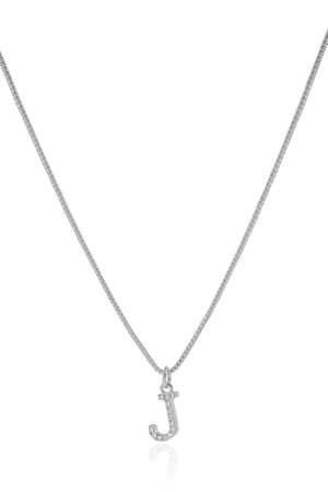 Gargantilha Veneziana Letra J Cravejada Cristal Ródio Branco - 45 cm