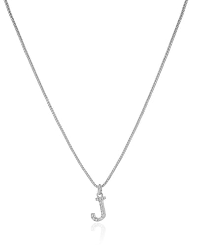 Colar Veneziana Letra J Cravejada Cristal Ródio Branco - 45 cm