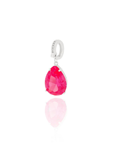 Pingente Gota Safira Rosa Cravejada Cristal Ródio Branco