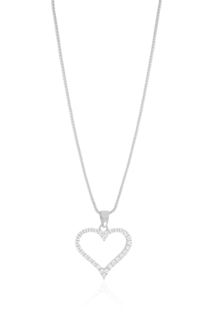 Gargantilha Veneziana Coração Cravejado Cristal Ródio Branco - 45 cm