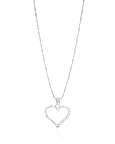 Colar Veneziana Coração Cravejado Cristal Ródio Branco - 45 cm