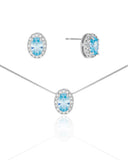 Conjunto Gargantilha Pingente e Brinco Oval Azul Sky com Borda Cristal