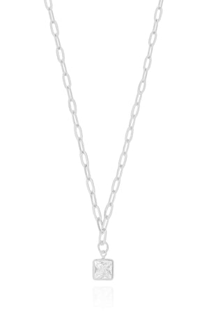 Gargantilha Elos Ponto de Luz Quadrado Cristal Ródio Branco - 40 cm
