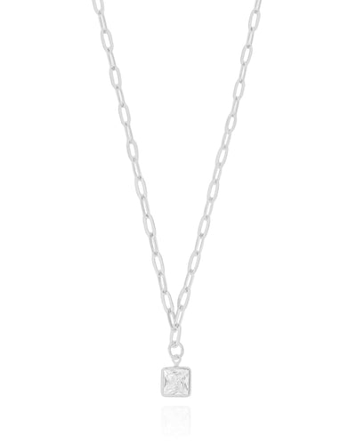 Gargantilha Elos Ponto de Luz Quadrado Cristal Ródio Branco - 40 cm