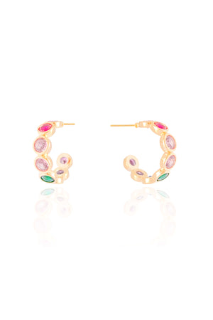 Brinco Meia Argola Redonda Colorida Banhado a Ouro 18K