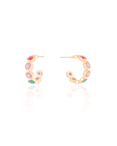 Brinco Meia Argola Redonda Colorida 1,7 cm Banhado a Ouro 18K