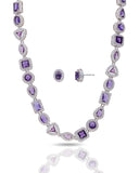 Conjunto Colar Riviera Mix Safira Azul Cravejado Cristal com Fecho Italiano - 40 cm
