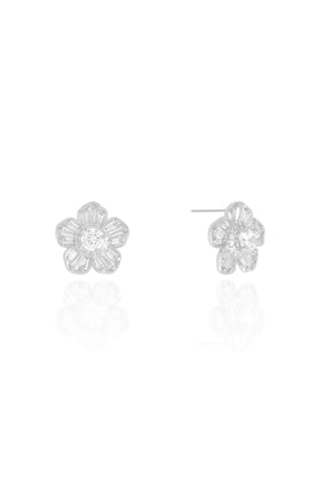 Brinco Flor Baguetes Cristal 1.3 cm Ródio Branco